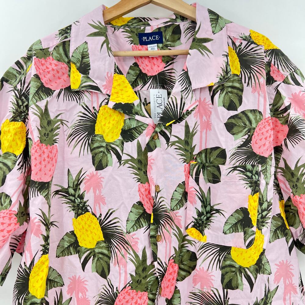 NWT Children's Place Men 3XL Pink Pineapple Button Up Shirt Aloha Tropical